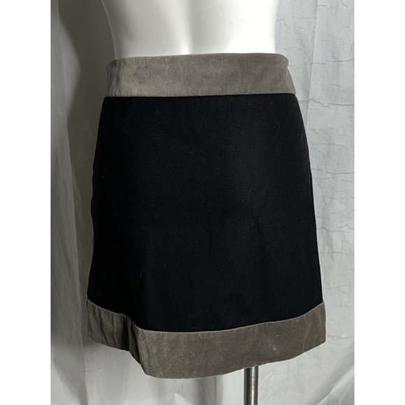 Kenneth Cole Mini Skirt Black Grey Wool Velvet Like Block 6 Above Knee Zips - Picture 12 of 12